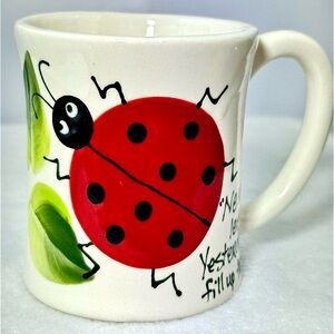 Ladybug Haven Nova Scotia Handmade Ceramic Mug Vibrant Red Ladybug Green Leaves
